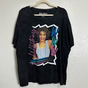 Whitney Houston Black Mineral Wash Short Sleeves Band Tee, Size XXL